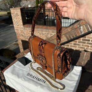 Brahmin Tan and Brown Snake Print Shoulder Bag NWOT